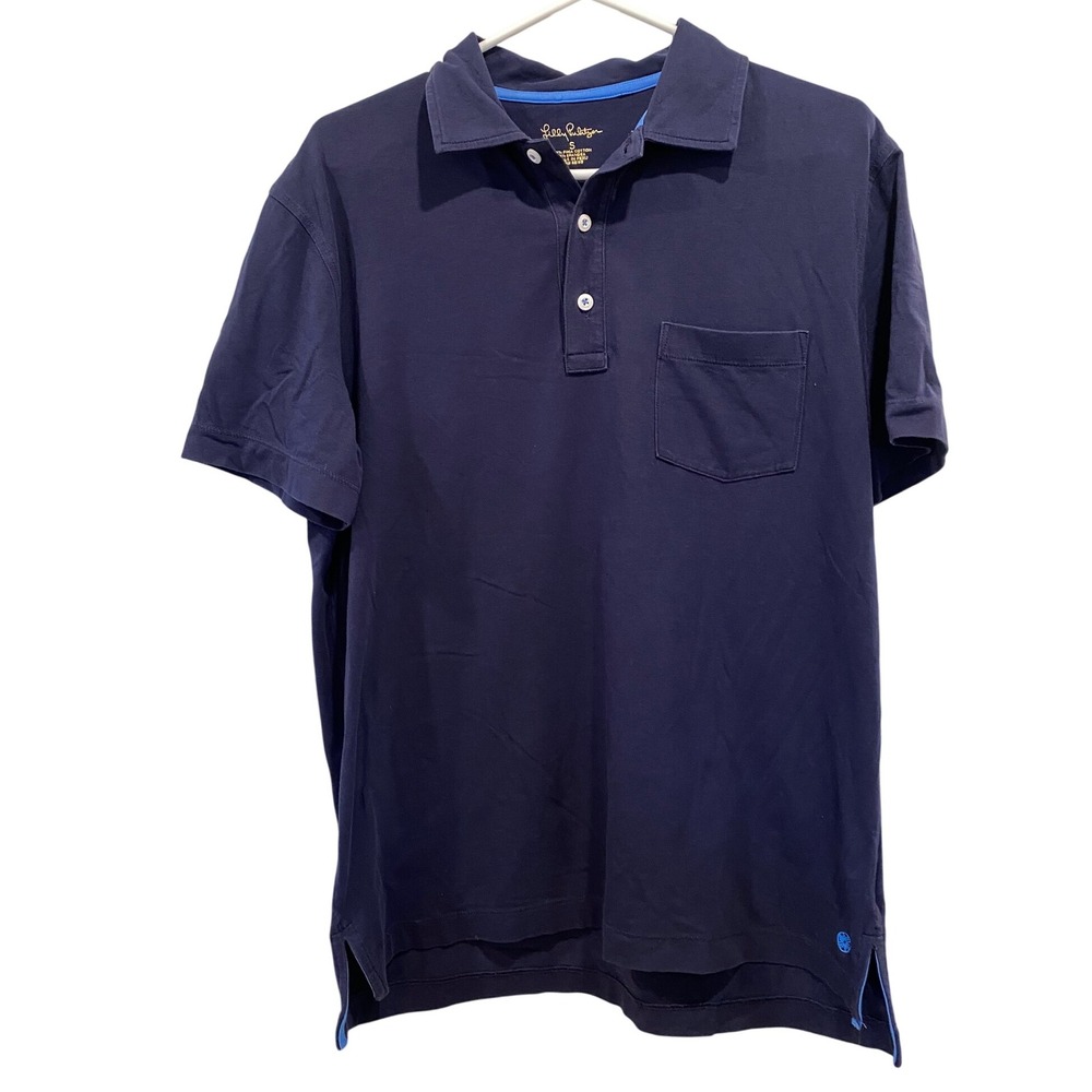 Lilly Pulitzer Men's Polo Shirt Size Small Short Sleeve Pima Cotton‎ Navy Blue